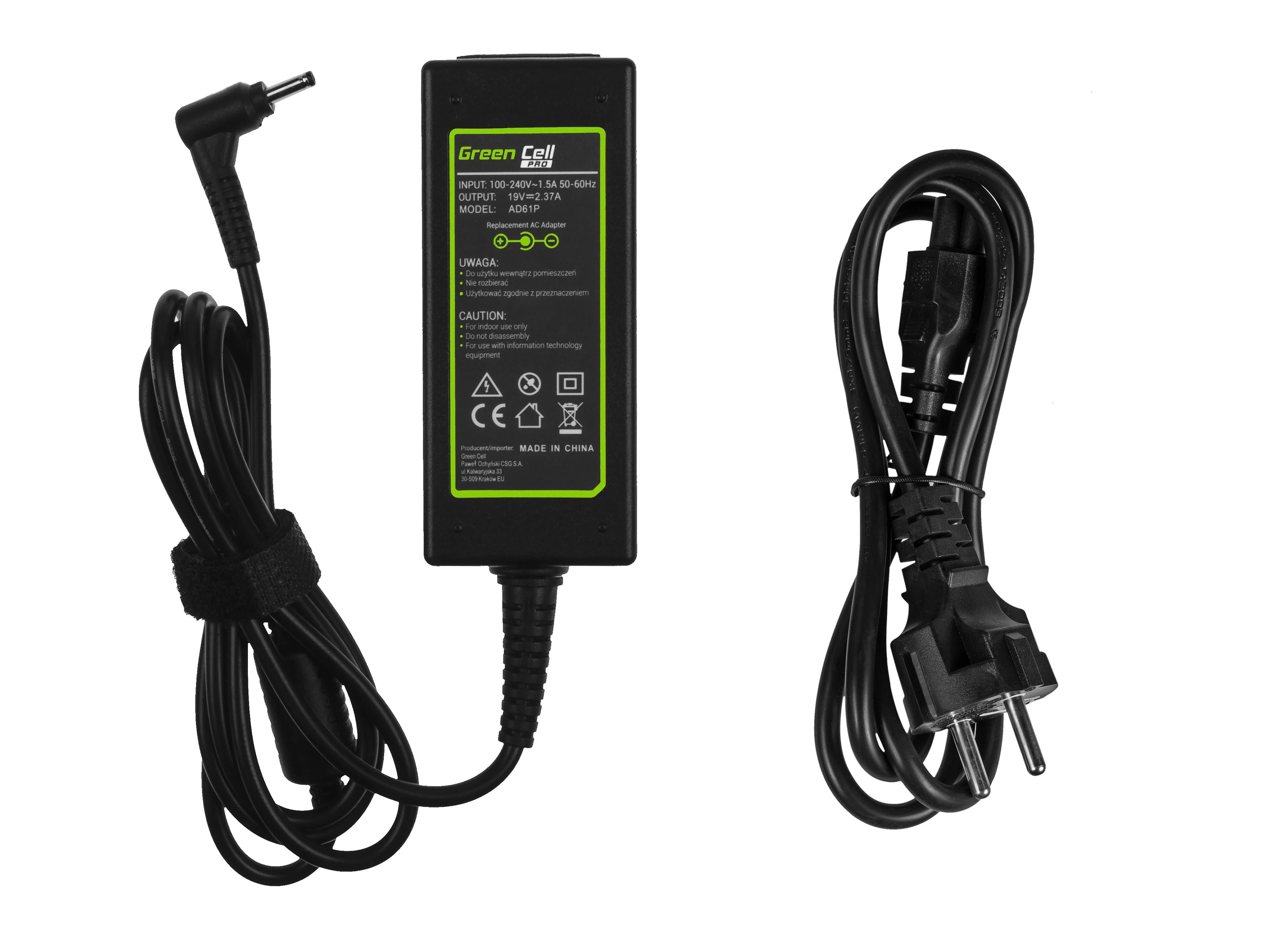 Žalias CELL Charger AC Adapteris Asus 45W / 19V 2.37A / 3.0-1.1mm