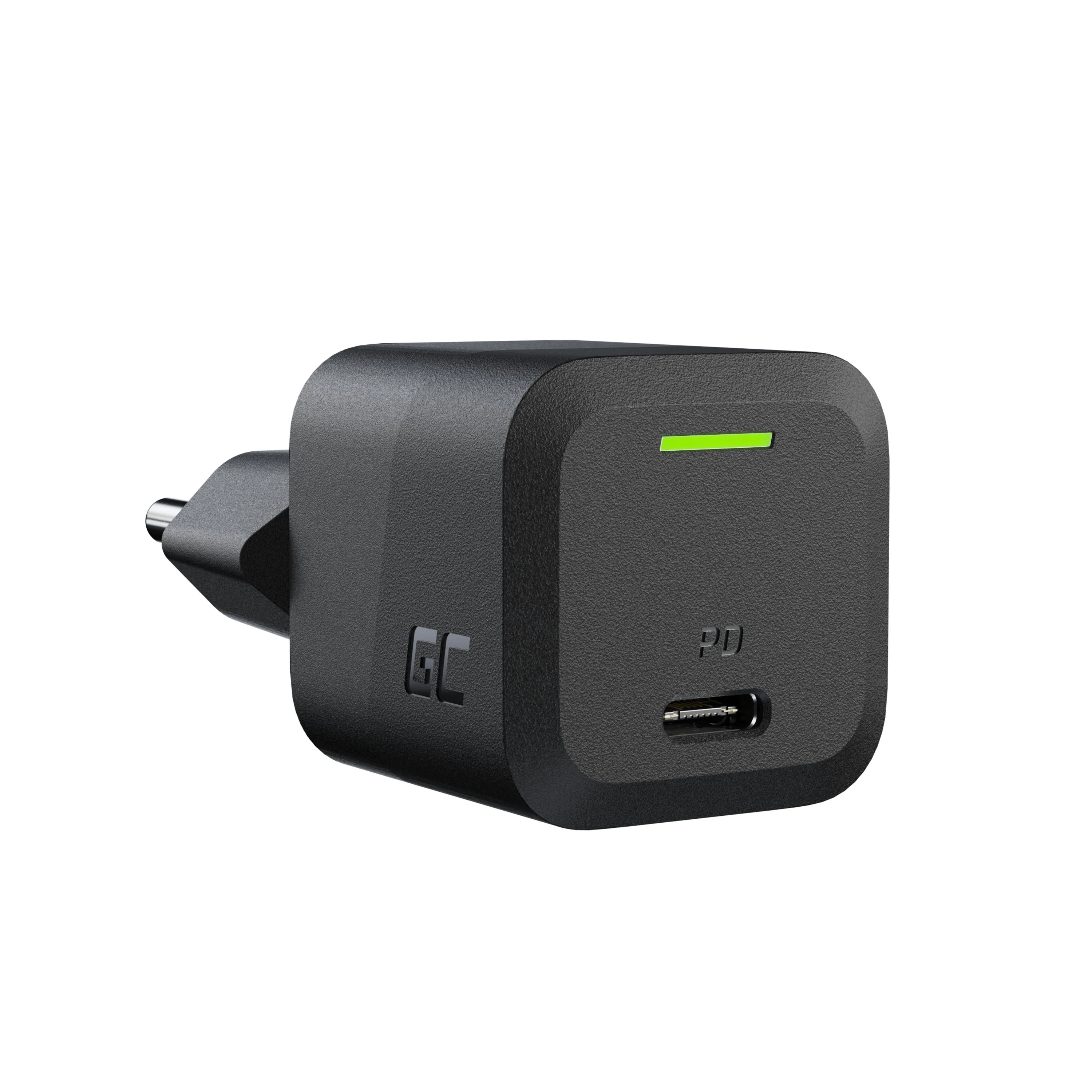 Green Cell Žalias Cell Žalias CELL Charger USB-C GaN GC PowerGaN 33W PD 3.0 QC 3.0 1x USB-C juodas