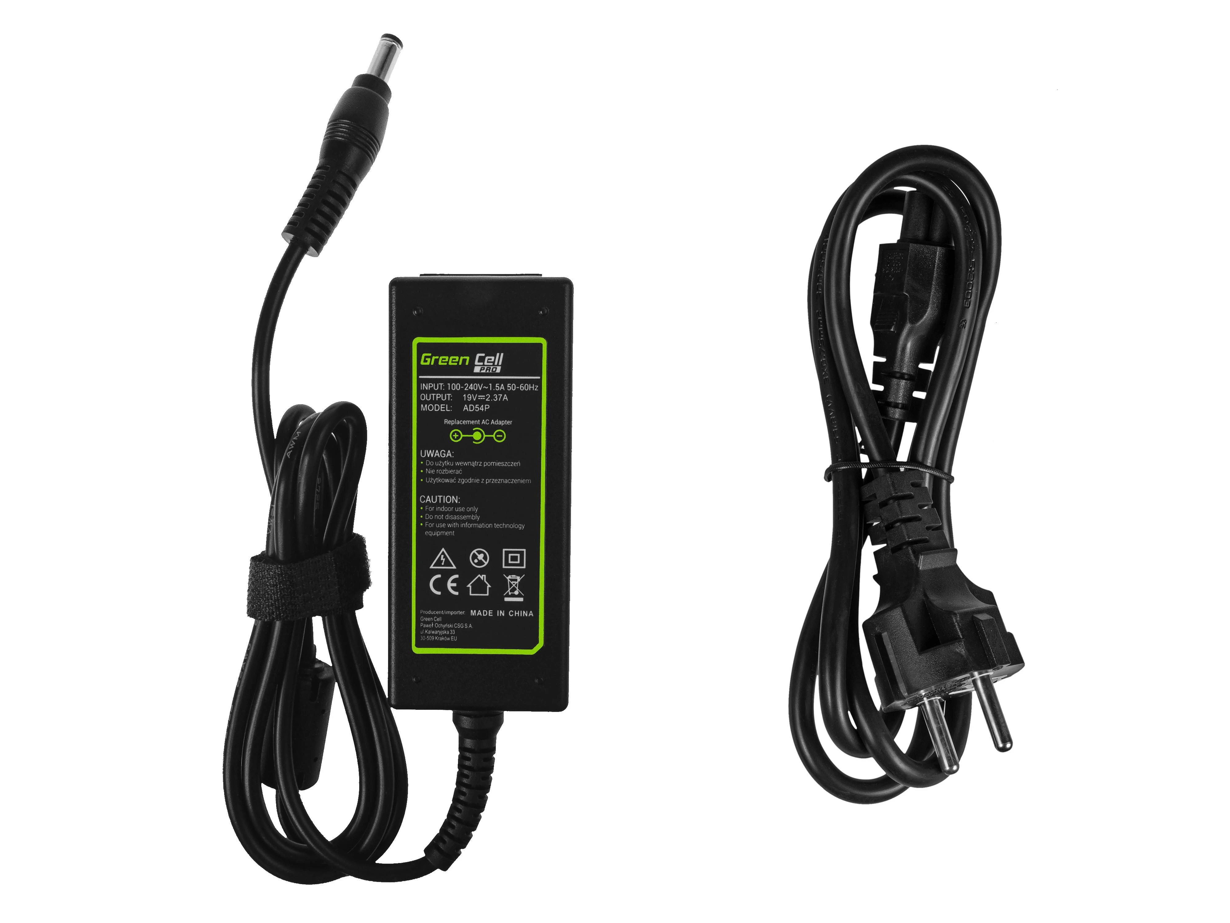 Green Cell Žalias Cell GREENCELL AD54P Žalias Cell Charger / AC Adapteris for Toshiba 45W / 19V 2.37A / 5.5mm - 2.5mm