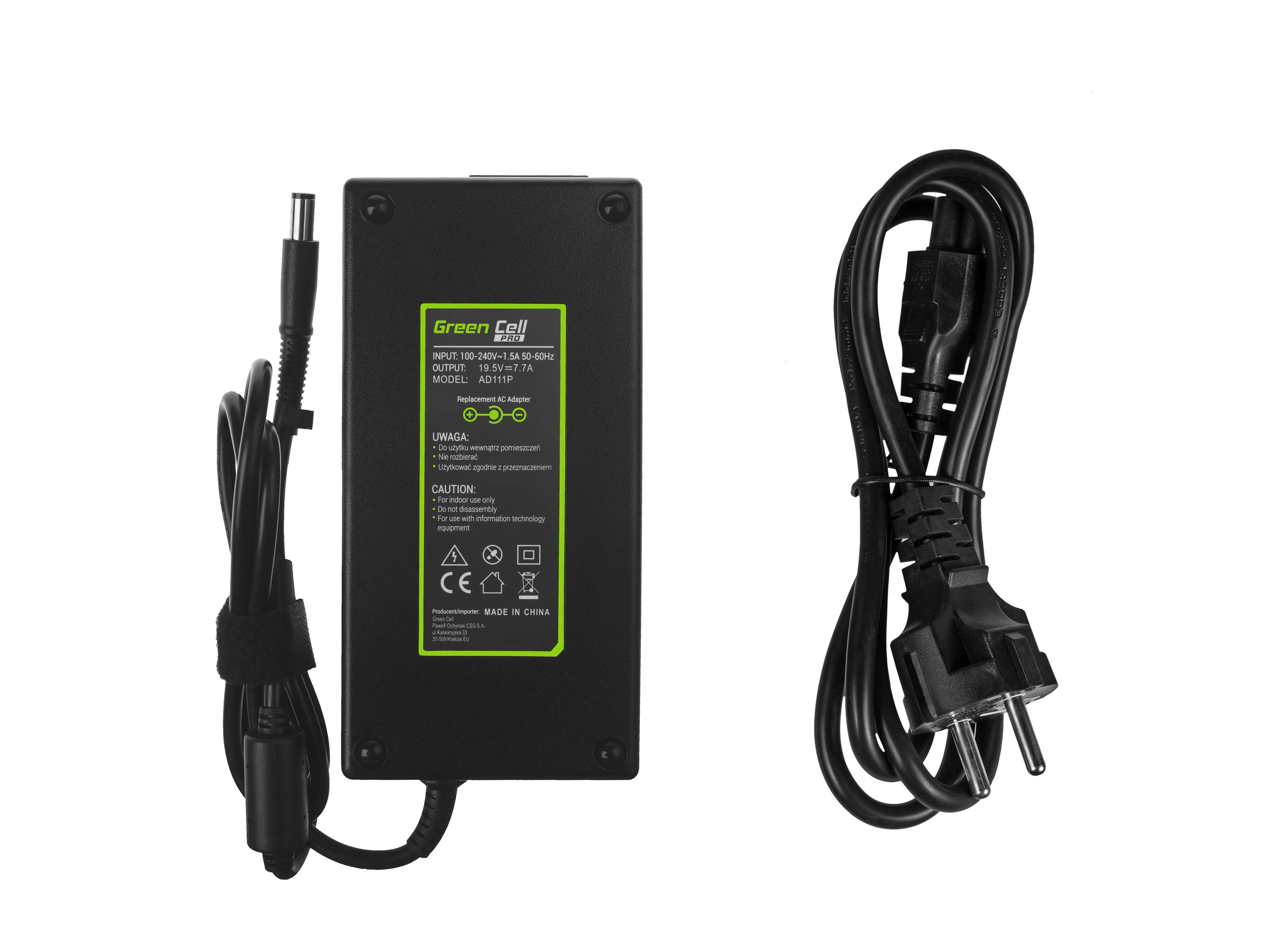 Žalias Cell PRO įkroviklio kintamosios srovės adapteris HP EliteBook 8530p 8530w 8540p 8540w 8560p 8560w 8570w 8730w ZBook 15 G1 G2 19.5 V 7.7 A 1