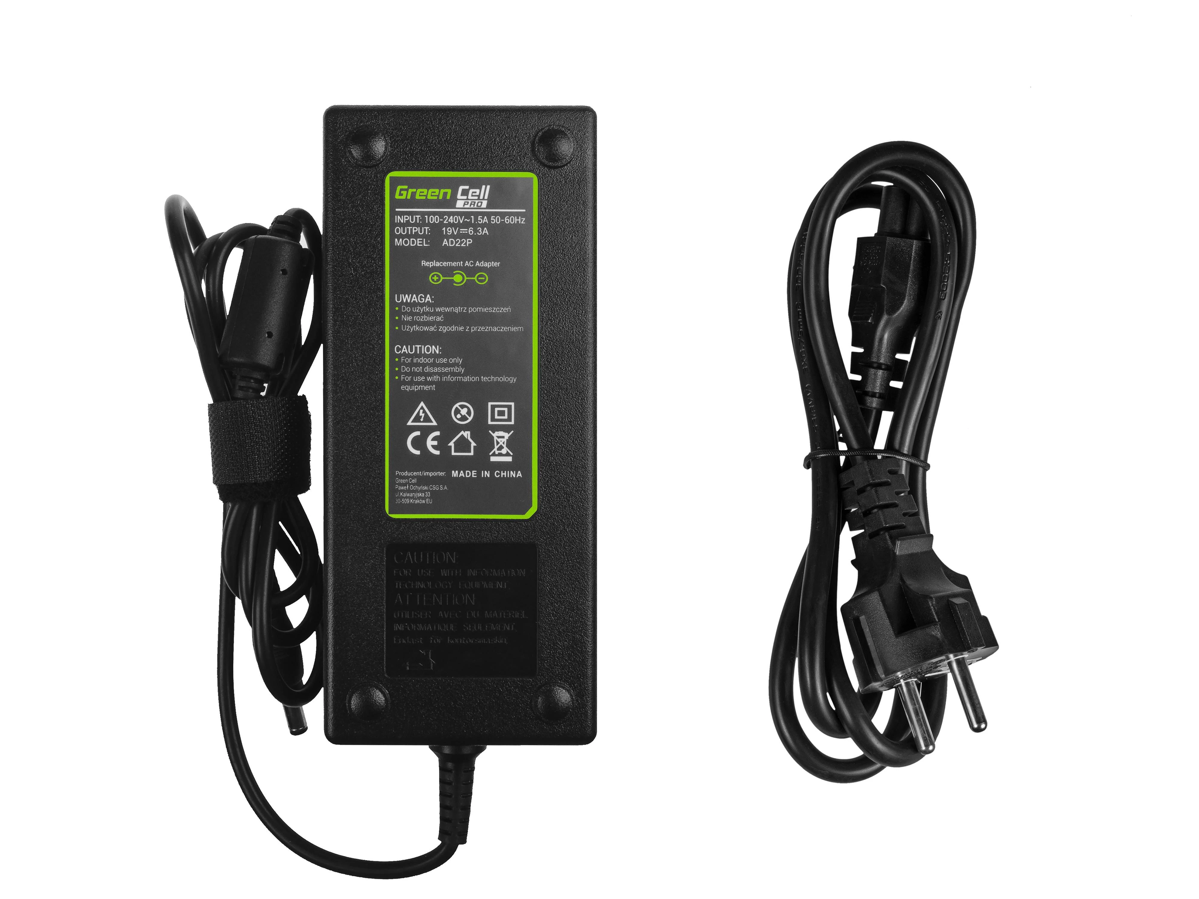 Žalias Cell GREENCELL AD22P maitinimo įkroviklis Žalias Cell PRO 19V 6.3A 120W, skirtas Asus G56 G60 K73 K73S K73S