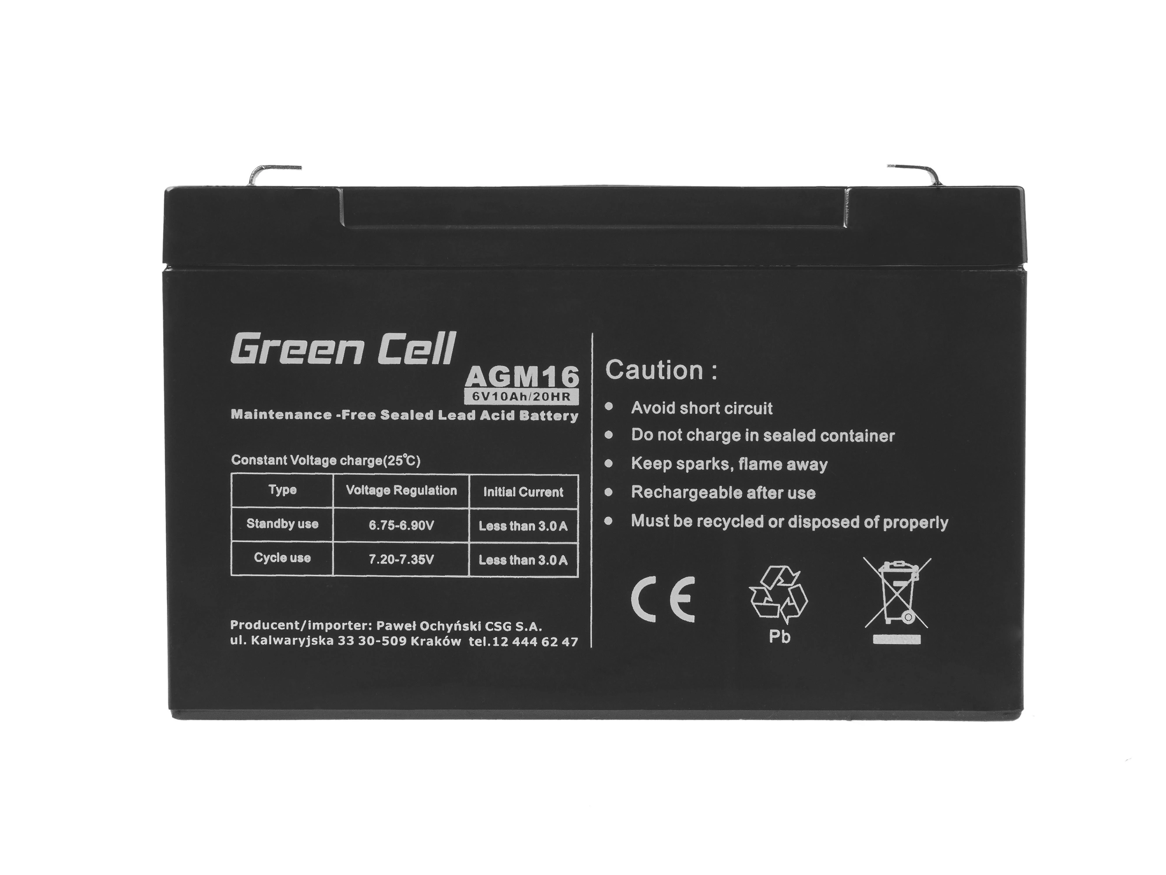 Green Cell Žalias Cell Žalias CELL Akumuliatorius AGM 6V 10 Ah