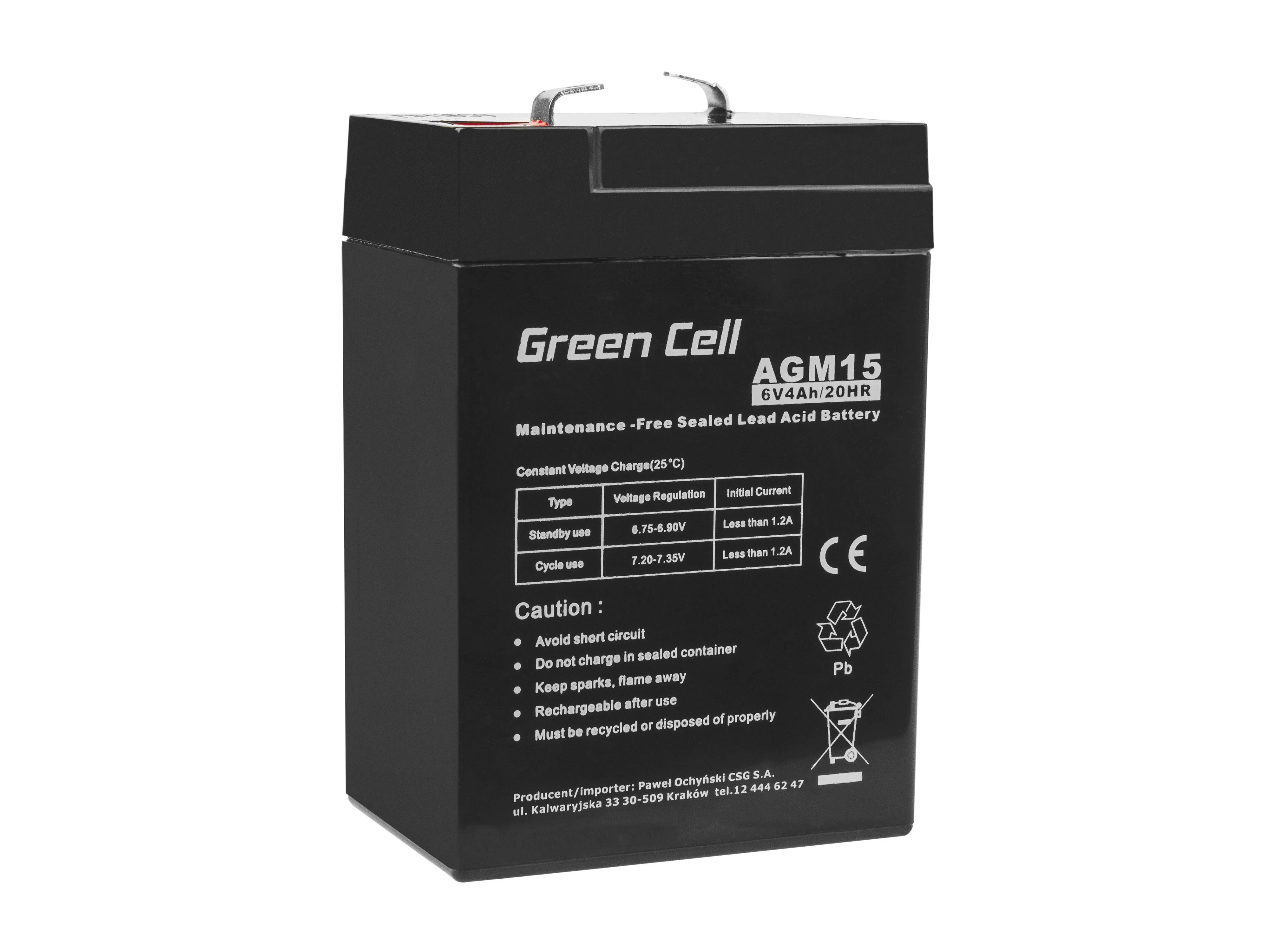 Green Cell 6V 4Ah AGM akumuliatorius su rankenėle