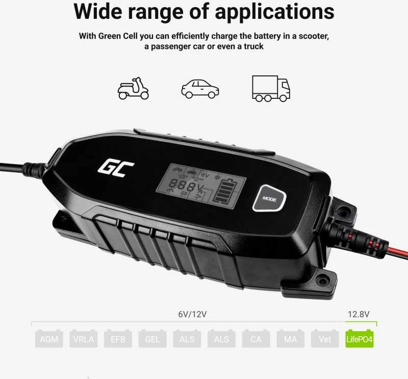 Green Cell Žalias Cell Žalias Cell akumuliatoriaus įkroviklis - su išmaniąja diagnostikos funkcija - 6-12V/4A/120Ah