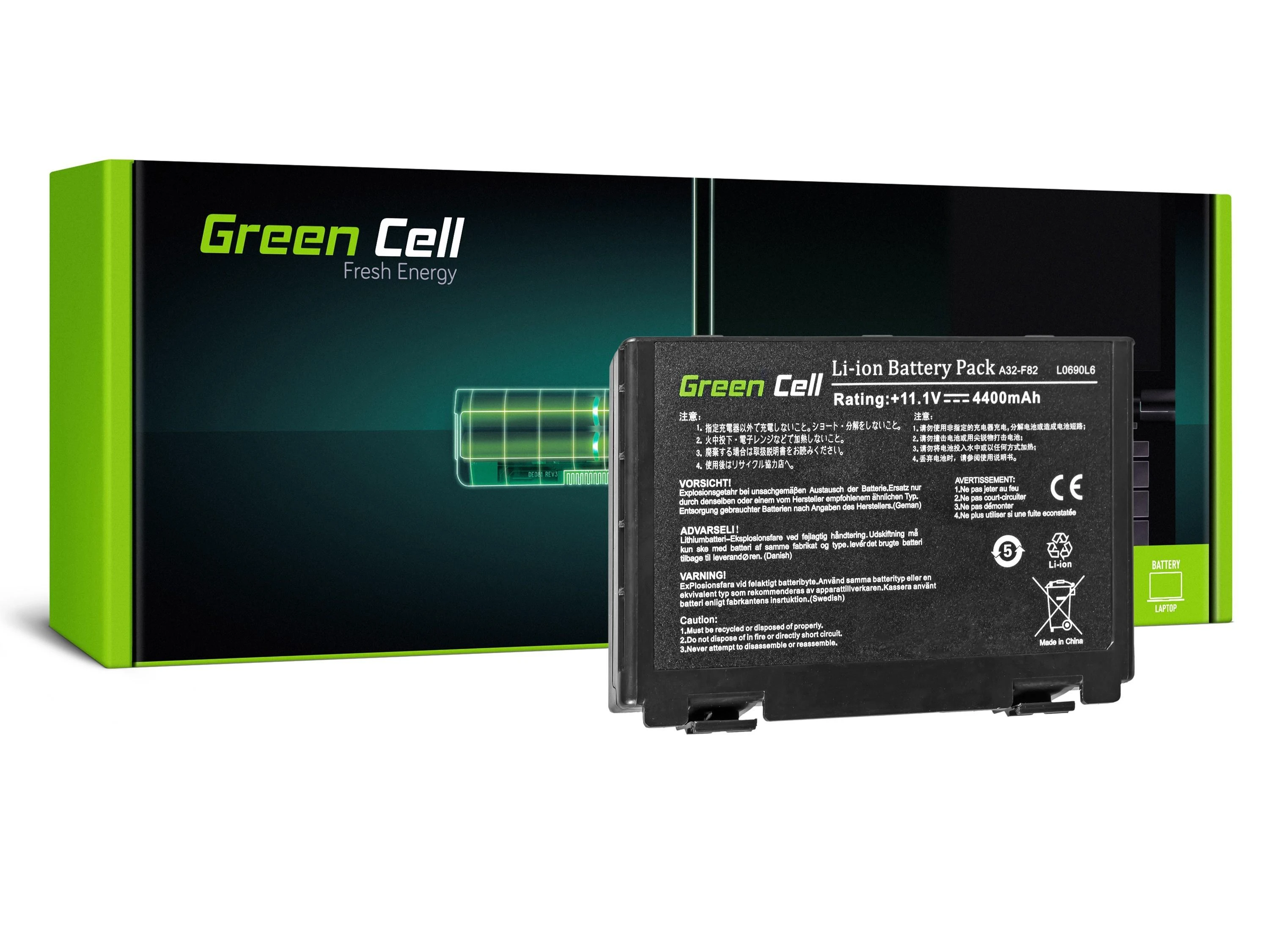 Green Cell GREENCELL AS01 Baterija Žalias Cell A32-F82 A32-F52, skirta Asus K40 K50IN K50IJ K61IC K70IJ