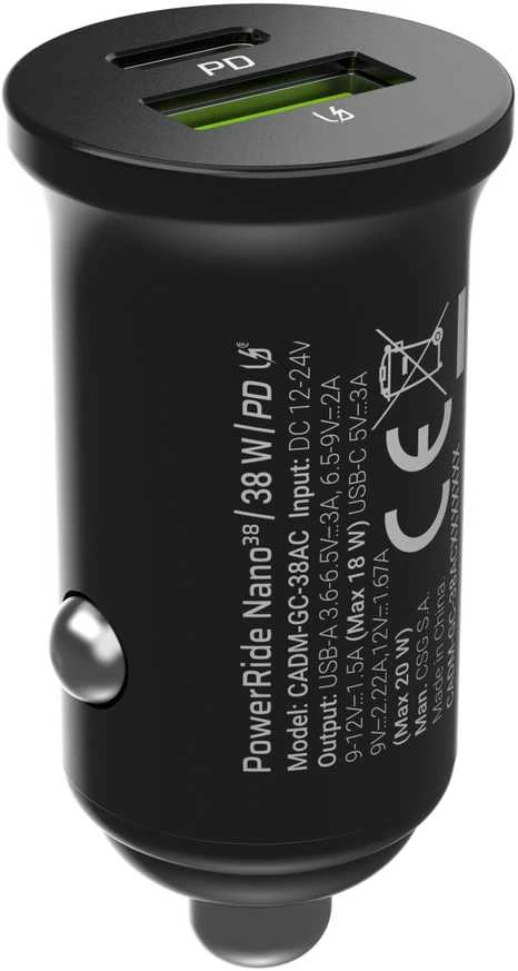 Žalias Cell Žalias Cell Autoladegerät 38W GC PowerRide Nano38 su USB-C USB-A Maitinimo tiekimas ir Ultra Charge Schnellladung