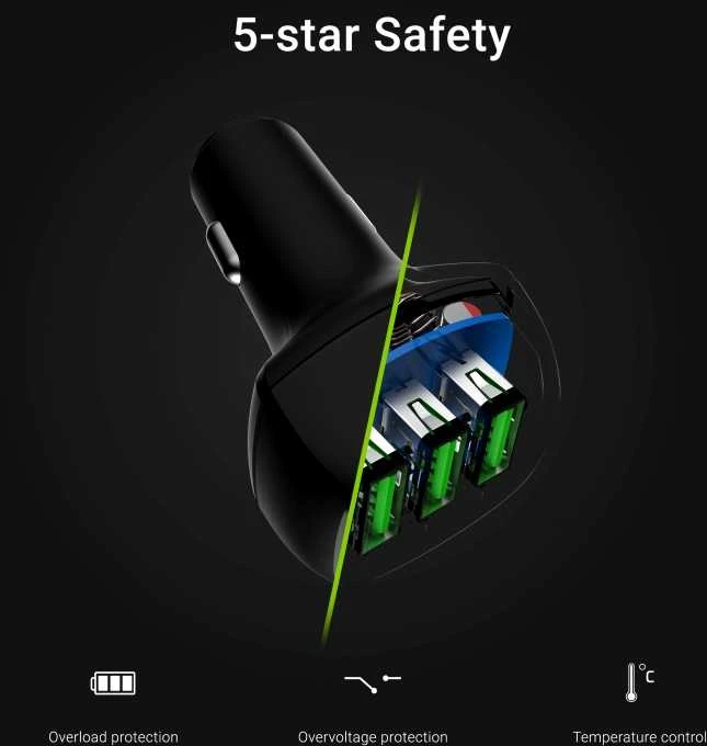Green Cell Žalias Cell GREENCELL PowerRide 54W 3xUSB 18W automobilinis įkroviklis Ultra Charge