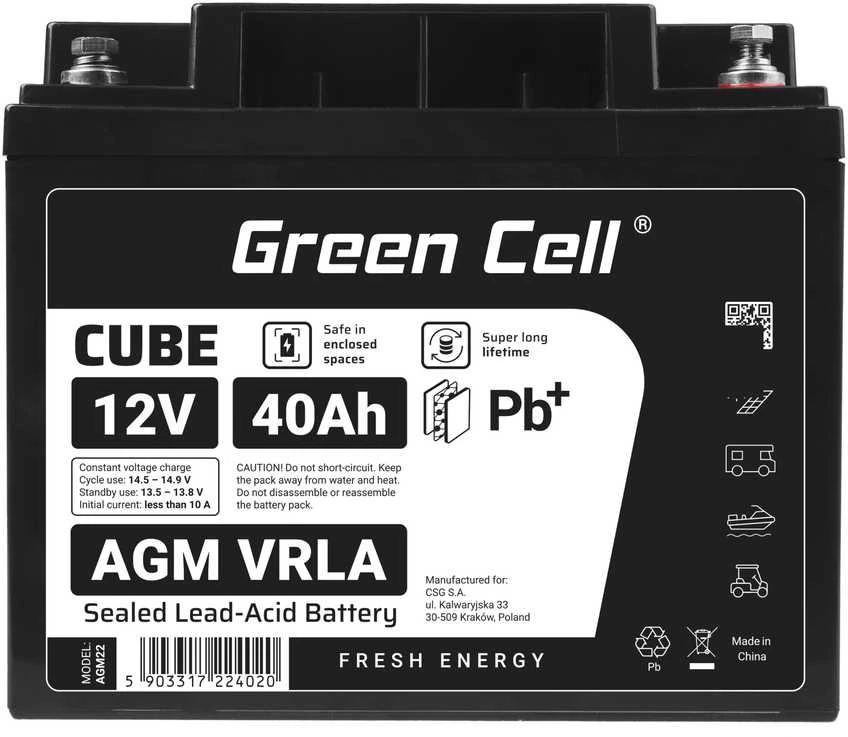 Green Cell Žalias Cell Žalias Cell CUBE AGM IP54 12V 40Ah VRLA Baterija Gel gilaus ciklo motoroleris vejapjovė valtis barža vejapjovė traktorius žvejybos laivas