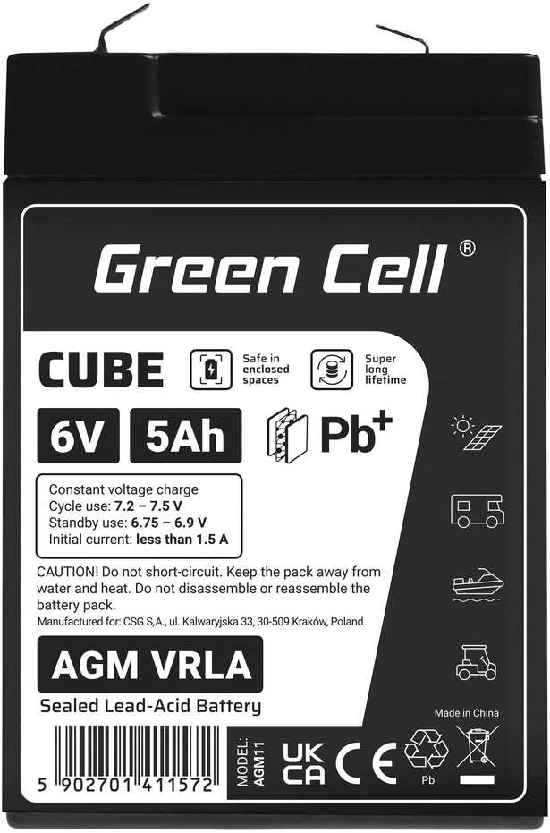 Green Cell Žalias Cell Žalias Cell CUBE AGM IP54 6V 5Ah VRLA Baterija Gel gilaus ciklo žaislai vaikų signalizacijos sistemoms