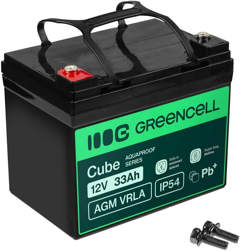 Green Cell Žalias Cell Žalias Cell Cube AGM VRLA IP54 12 V 33 Ah nereikalaujantis priežiūros akumuliatorius vejapjovėms, paspirtukams, valtims ir neįgaliųjų vežimėliams