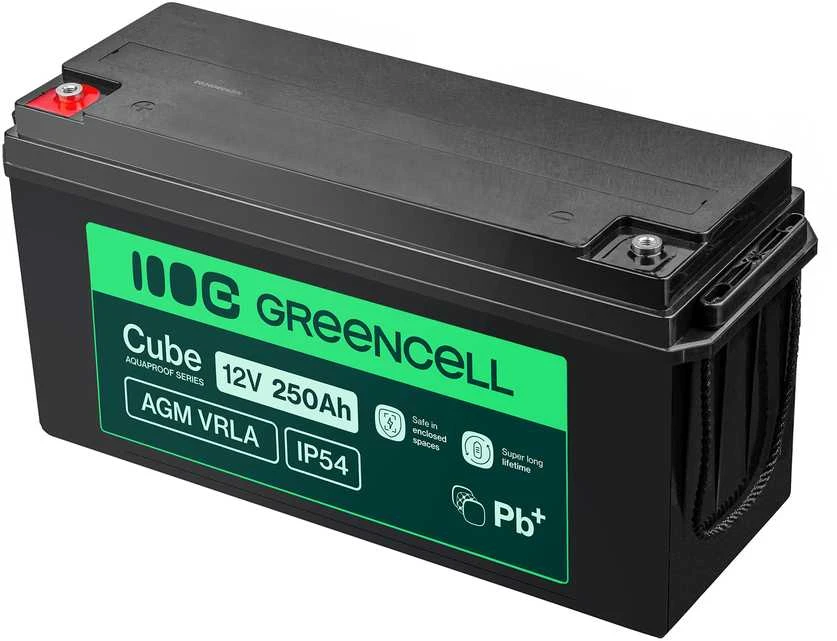 Green Cell Žalias Cell Žalias Cell Cube AGM VRLA IP54 12 V 250 Ah nereikalaujantis priežiūros akumuliatorius kemperiams, fotovoltinėms sistemoms, saulės baterijoms, valtims