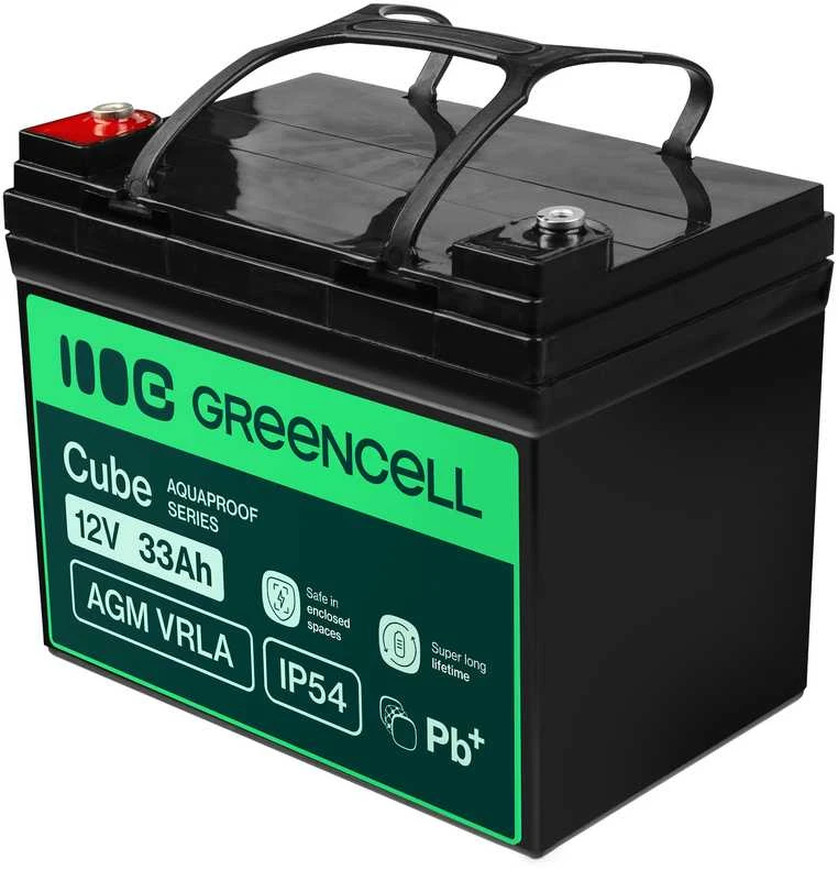 Green Cell Žalias Cell Žalias Cell Cube AGM VRLA IP54 12 V 33 Ah nereikalaujantis priežiūros akumuliatorius vejapjovėms, paspirtukams, valtims ir neįgaliųjų vežimėliams