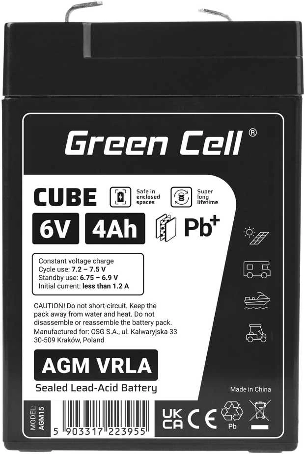 Green Cell Žalias Cell Žalias Cell Cube AGM VRLA IP54 6V 4Ah Nereikalaujantis priežiūros kasos aparato signalizacijos sistemos žaislų akumuliatorius