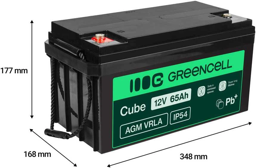 Green Cell Žalias Cell Žalias Cell Cube AGM VRLA IP54 12 V 65 Ah nereikalaujantis priežiūros akumuliatorius vejapjovėms, paspirtukams, valtims ir neįgaliųjų vežimėliams