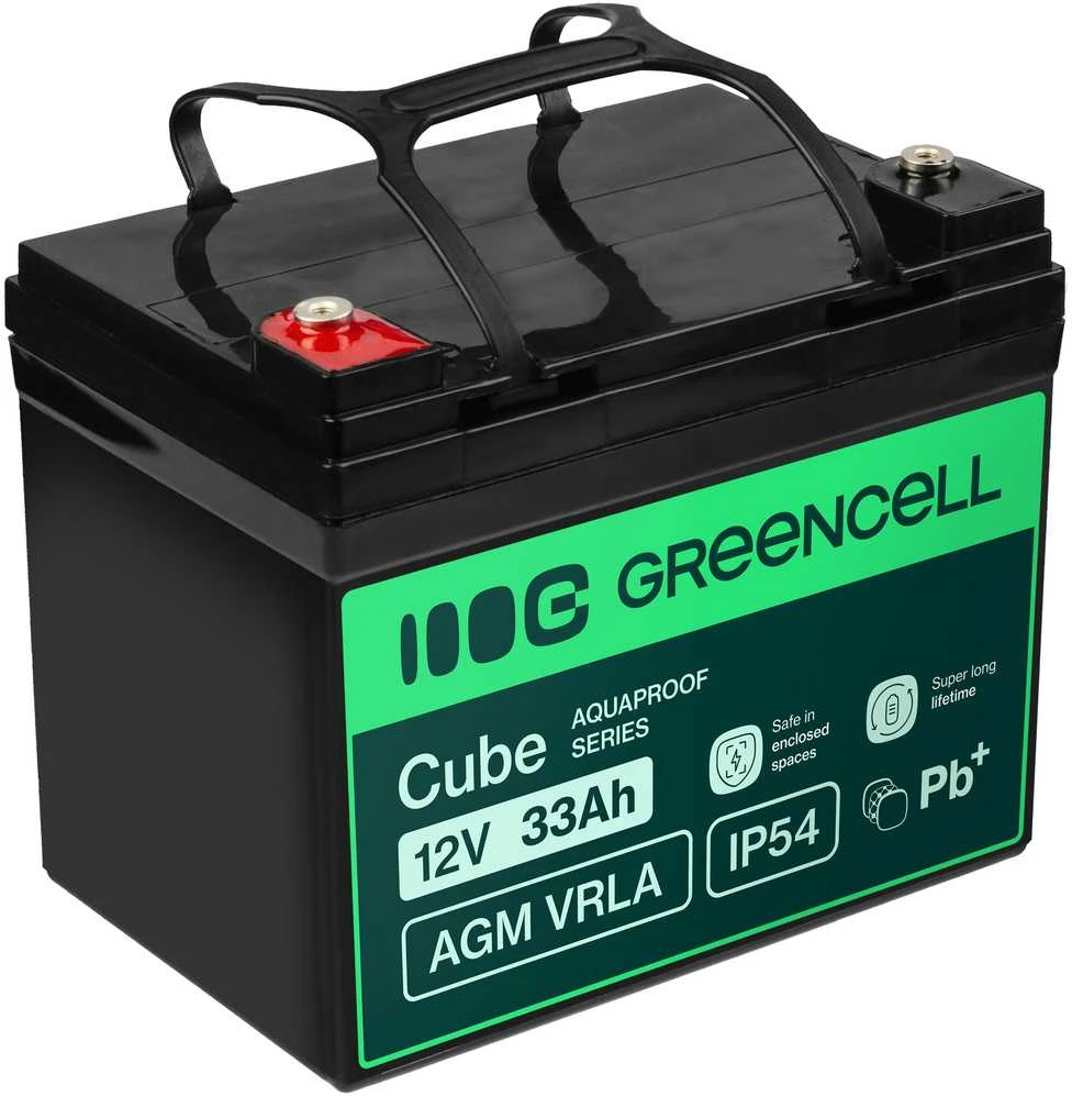 Green Cell Žalias Cell Žalias Cell Cube AGM VRLA IP54 12 V 33 Ah nereikalaujantis priežiūros akumuliatorius vejapjovėms, paspirtukams, valtims ir neįgaliųjų vežimėliams