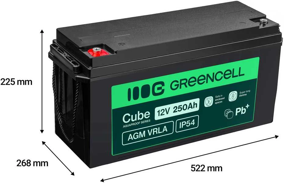 Green Cell Cube AGM akumuliatorius su techniniais matmenimis