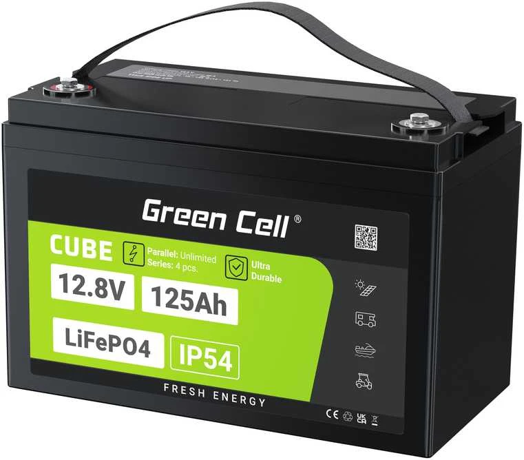 Green Cell Žalias Cell CUBE LiFePO4 125Ah 12,8V 1600Wh ličio geležies fosfato baterija kemperiui, saulės energijai, neprijungtai prie tinklo, laivui