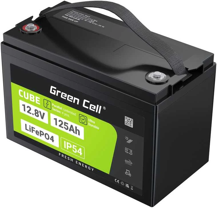 Green Cell Žalias Cell CUBE LiFePO4 125Ah 12,8V 1600Wh ličio geležies fosfato baterija kemperiui, saulės energijai, neprijungtai prie tinklo, laivui