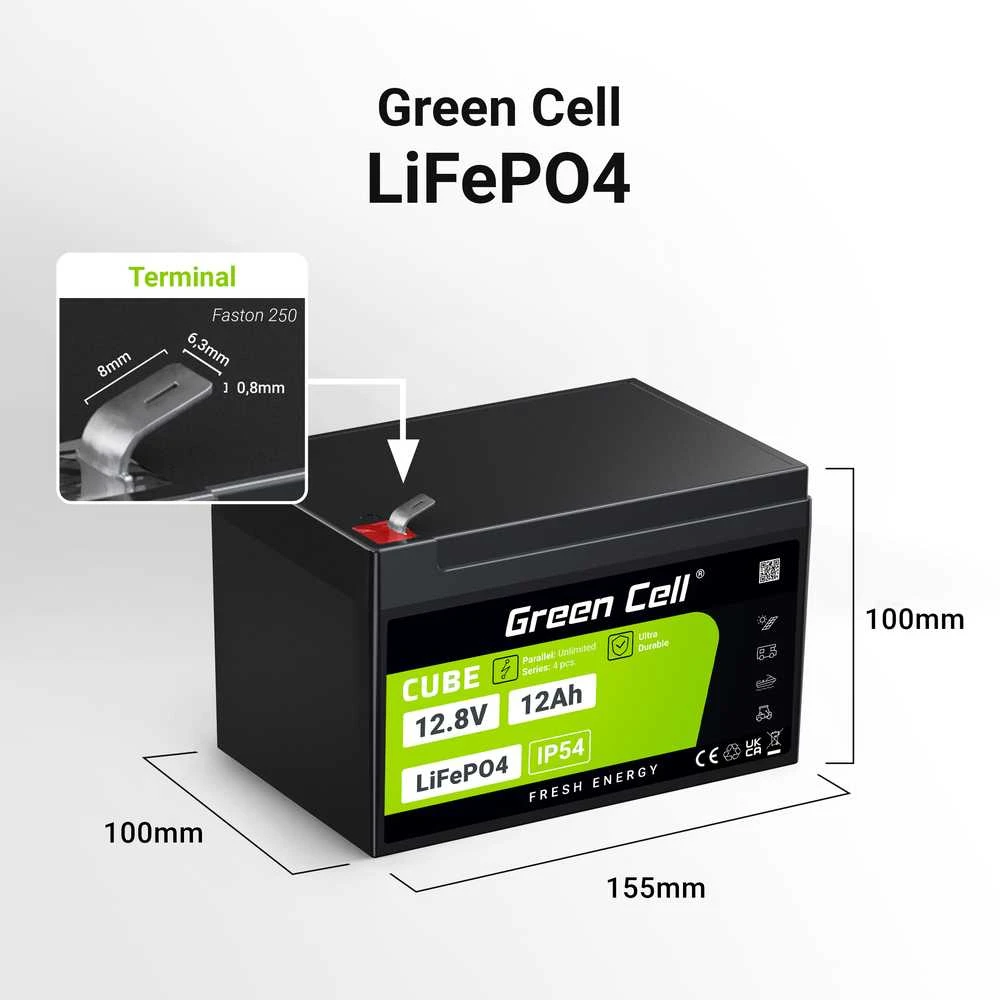 Green Cell „Žalias Cell“ Žalias Cell LFPGC12V12AH UPS akumuliatorius ličio geležies fosfatas (LiFePO4) 12,8 V 12 Ah