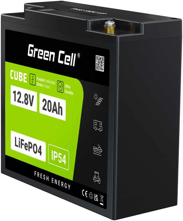 Green Cell Žalias Cell Žalias Cell CUBE LiFePO4 20Ah 12.8V 256Wh ličio geležies fosfato akumuliatorius skirtas traktoriui, vejapjovei, elektrinėms transporto priemonėms