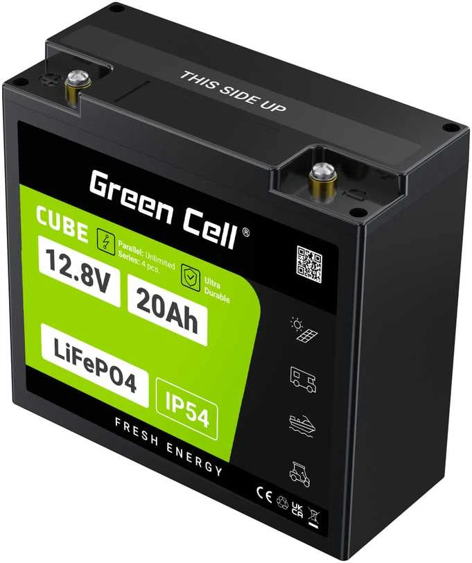 Green Cell Žalias Cell Žalias Cell CUBE LiFePO4 20Ah 12.8V 256Wh ličio geležies fosfato akumuliatorius skirtas traktoriui, vejapjovei, elektrinėms transporto priemonėms