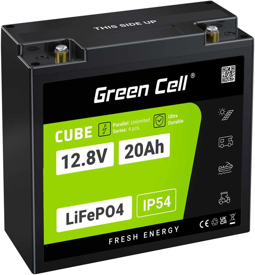Green Cell Žalias Cell Žalias Cell CUBE LiFePO4 20Ah 12.8V 256Wh ličio geležies fosfato akumuliatorius skirtas traktoriui, vejapjovei, elektrinėms transporto priemonėms