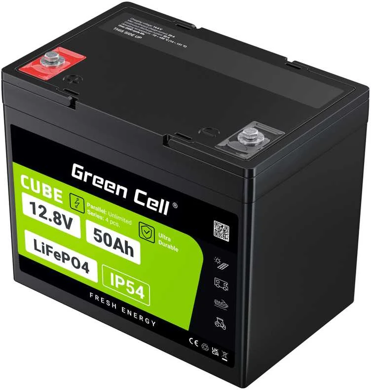 Žalias Cell Žalias Cell CUBE LiFePO4 50Ah 12.8V 640Wh ličio geležies fosfato baterija kemperiui, golfo vežimėliui, vėjo jėgainei