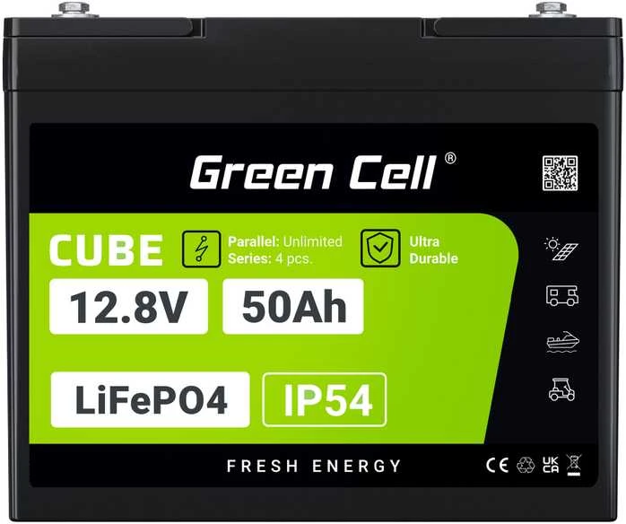 Žalias Cell Žalias Cell CUBE LiFePO4 50Ah 12.8V 640Wh ličio geležies fosfato baterija kemperiui, golfo vežimėliui, vėjo jėgainei
