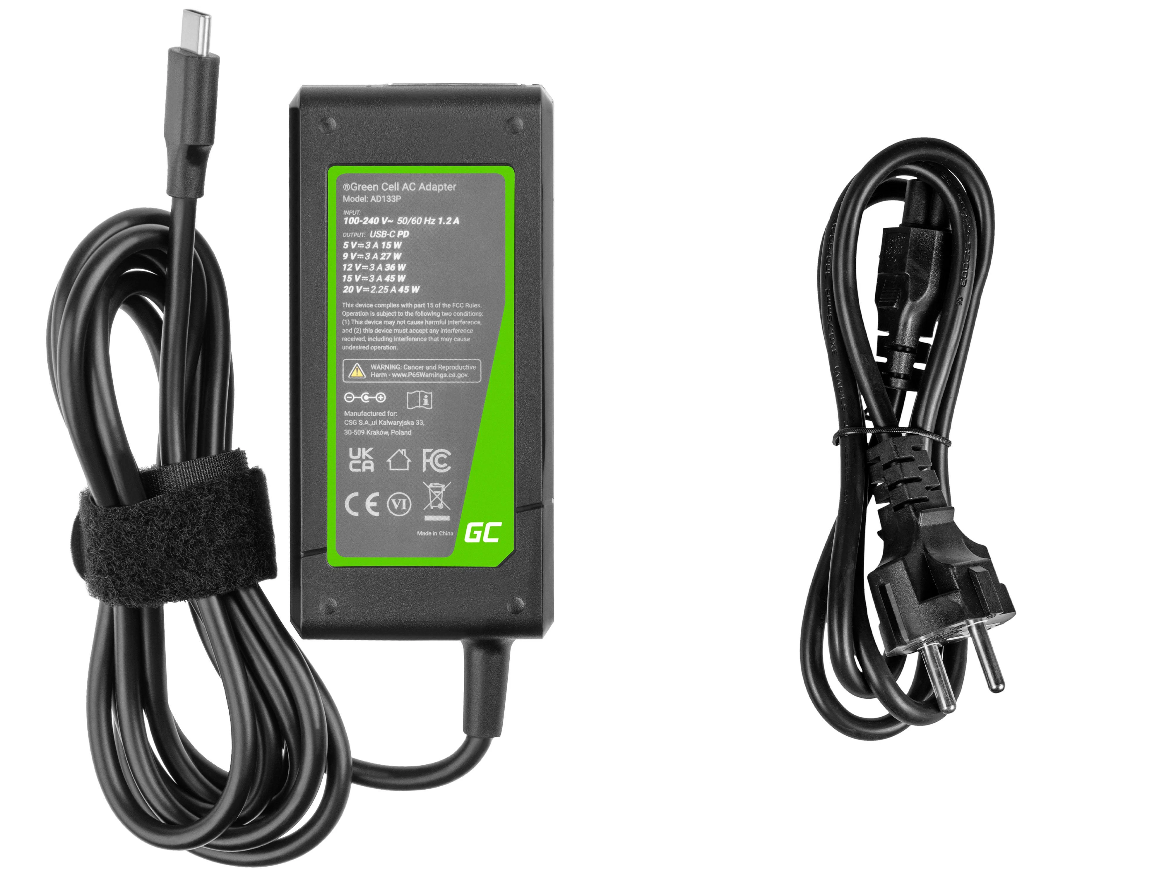Green Cell Žalias Cell Žalias Cell maitinimo šaltinis / įkroviklis / kintamosios srovės adapteris USB-C 45W nešiojamiesiems kompiuteriams