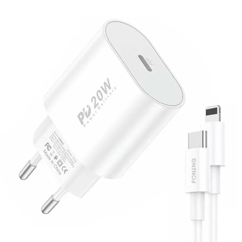 Greitas įkroviklis Foneng 1x USB PD 3.0 EU39 + USB C - Lightning