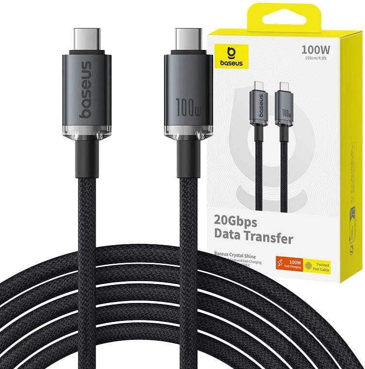 Baseus Crystal Shine Series Data kabelis USB-C - USB-C 100W 1,5m juodos spalvos