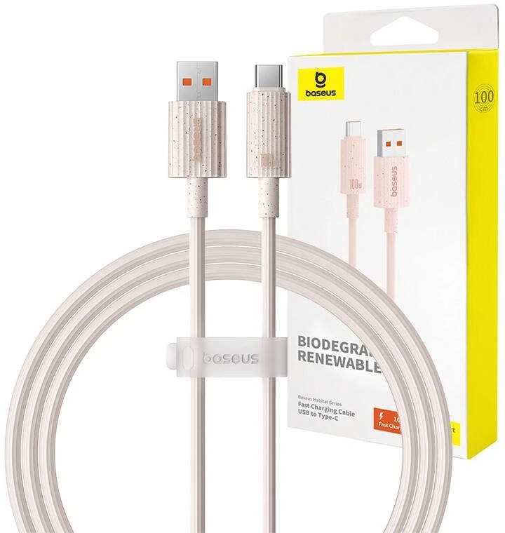 Greito įkrovimo kabelis Baseus USB į USB-C Habitat Series 1m 100W (rožinis)