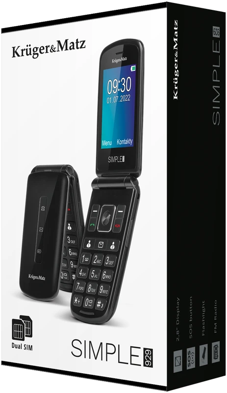 Kruger & Matz GSM telefonas senjorams Simple 929 (meniu nėra lietuvių kalbos)