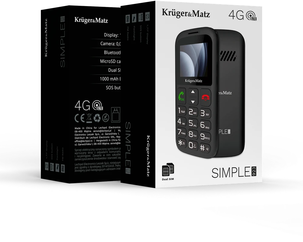 Kruger & Matz „KrugerMatz Simple 923“ 4G GSM telefonas senjorams