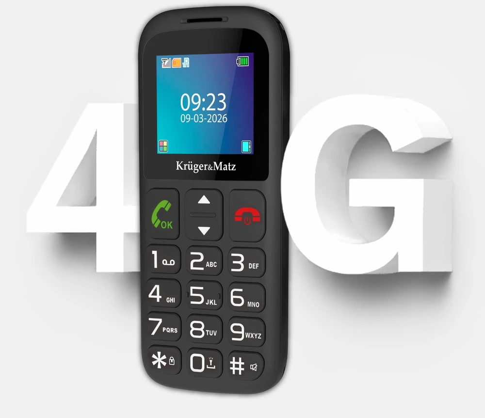 Kruger & Matz „KrugerMatz Simple 923“ 4G GSM telefonas senjorams