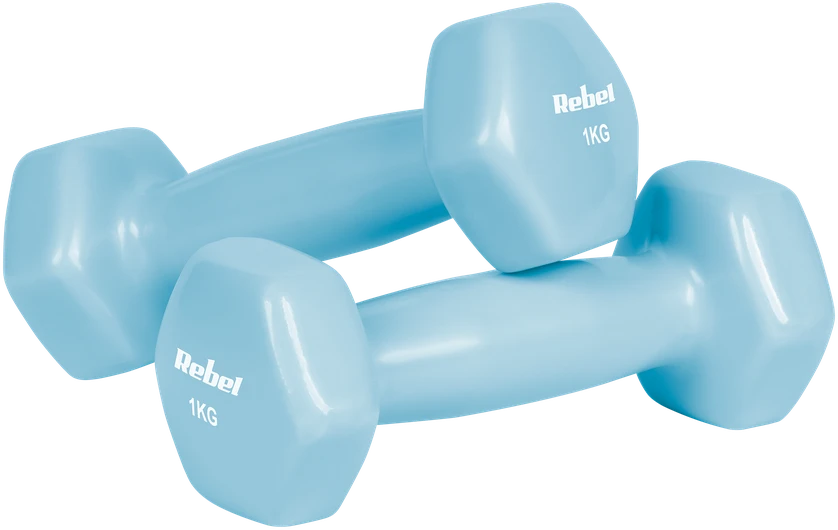 >>>HEX ketaus vinilo hantelių rinkinys 7kg su stovu (2x0.5kg + 2x1 kg + 2x2 kg), REBEL ACTIVE