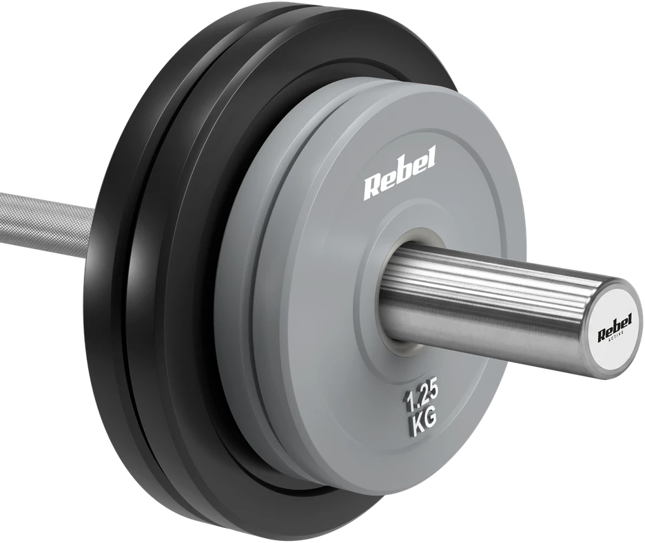 >>>Olimpiniai gumuoti BUMPER svareliai, BEAST serijos, 2 x 1.25 kg rinkinys, skylės skersmuo 51 mm, REBEL ACTIVE
