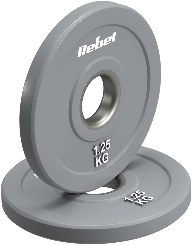 >>>Olimpiniai gumuoti BUMPER svareliai, BEAST serijos, 2 x 1.25 kg rinkinys, skylės skersmuo 51 mm, REBEL ACTIVE