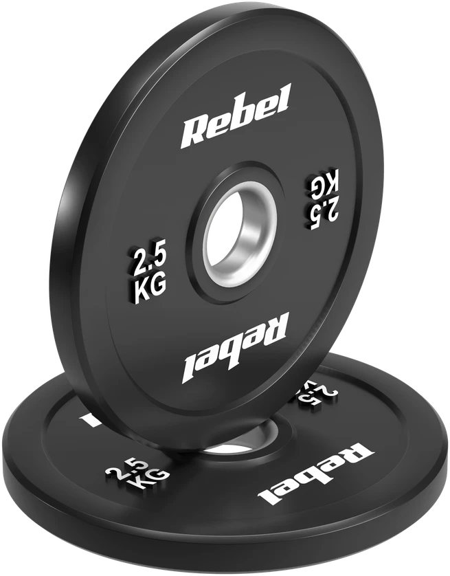 >>>Olimpiniai gumuoti BUMPER svareliai, BEAST serijos, rinkinys 2 x 2.5kg, skylės skersmuo 51 mm, REBEL ACTIVE