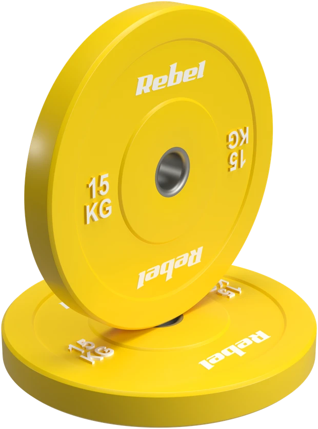>>>Olimpiniai gumuoti BUMPER svareliai, BEAST serijos, 2 x 15 kg rinkinys, skylės skersmuo 51 mm, REBEL ACTIVE