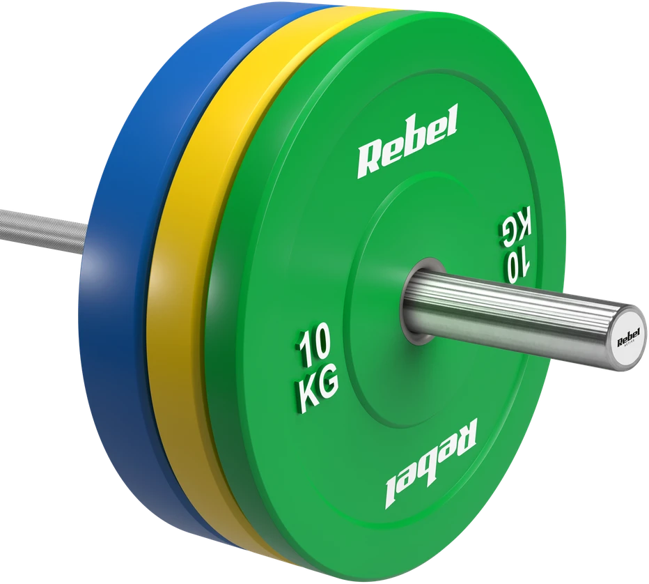 >>>Olimpiniai gumuoti BUMPER svareliai, BEAST serijos, 2 x 10 kg rinkinys, skylės skersmuo 51 mm, REBEL ACTIVE