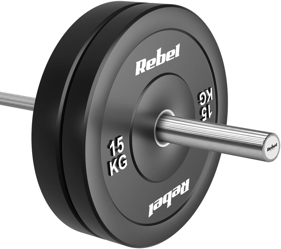 Olimpiniai gumuoti svarmenys BUMPER rinkinys 2x15kg, skylės skersmuo 51 mm, REBEL ACTIVE