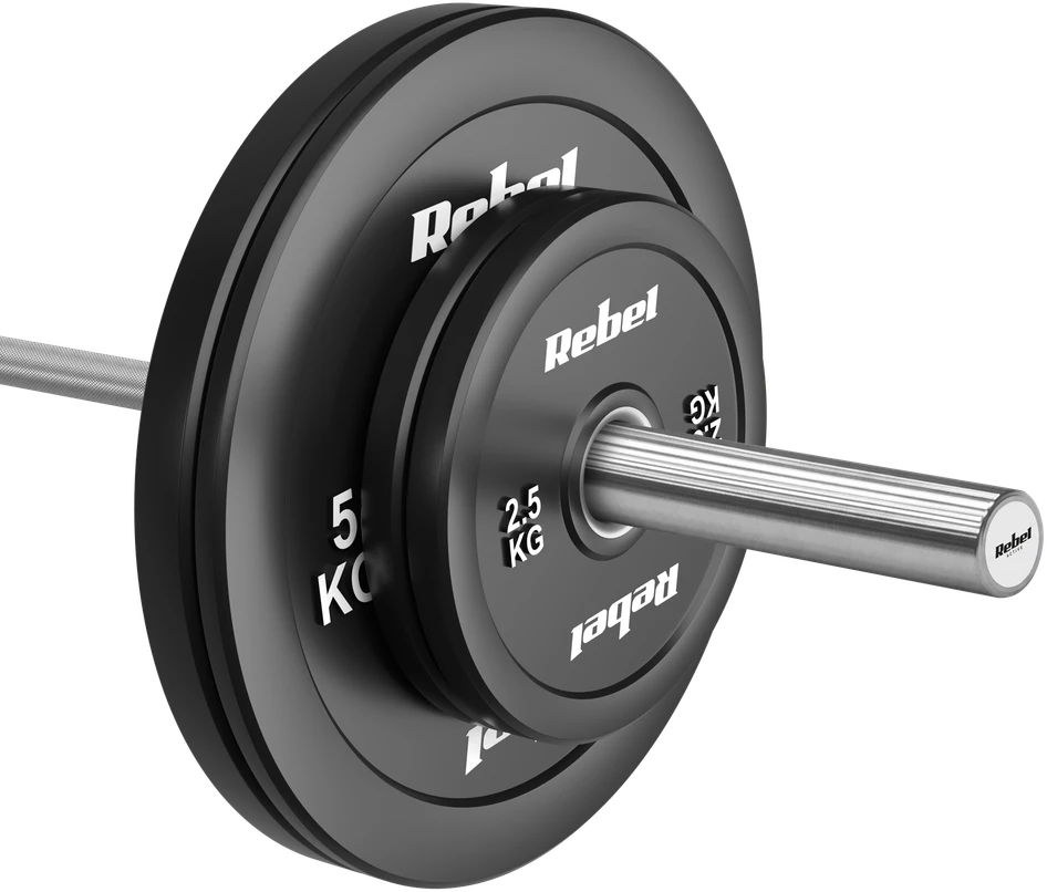 Olimpiniai gumuoti svarmenys BUMPER rinkinys 2x2.5kg, skylės skersmuo 51 mm, REBEL ACTIVE