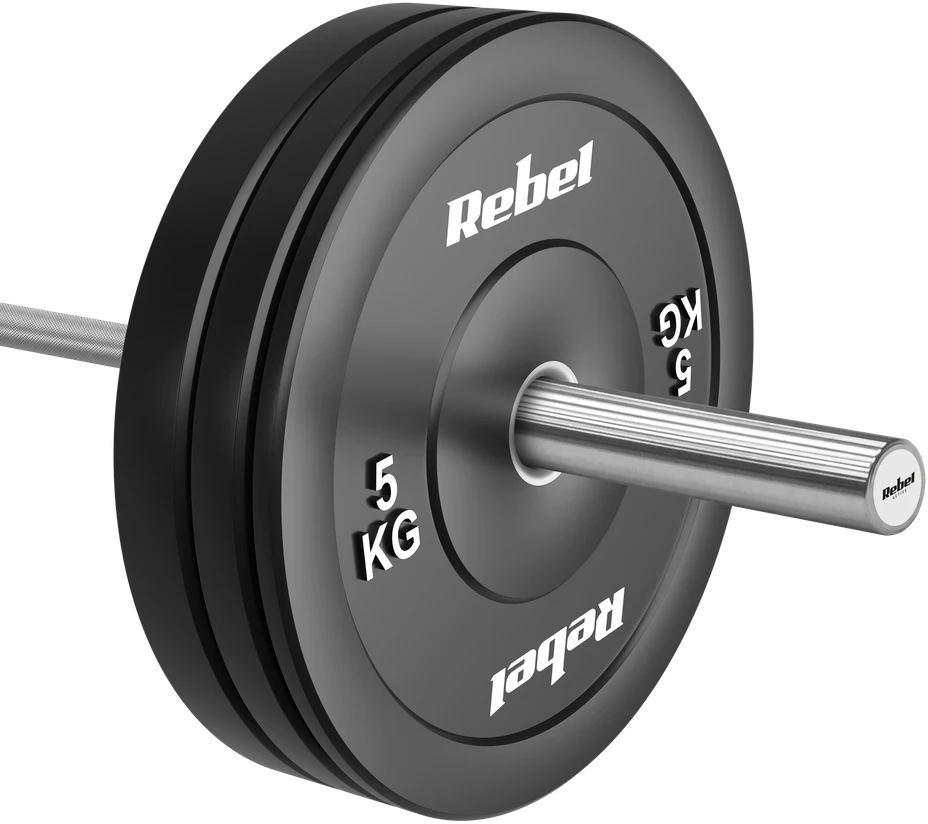 Olimpiniai gumuoti svarmenys BUMPER rinkinys 2x5kg, skylės skersmuo 51 mm, REBEL ACTIVE