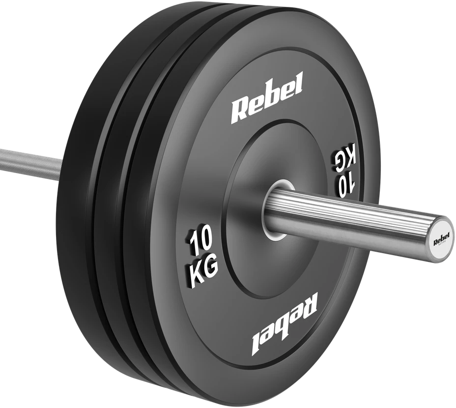 Olimpiniai gumuoti svarmenys BUMPER rinkinys 2x10kg, skylės skersmuo 51 mm, REBEL ACTIVE