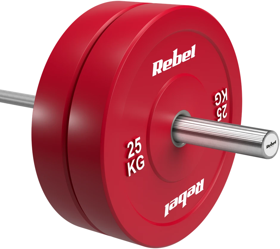 >>>Olimpinis gumuotas BUMPER svorio diskas, BEAST serijos, 25 kg, skylės skersmuo 51 mm, REBEL ACTIVE