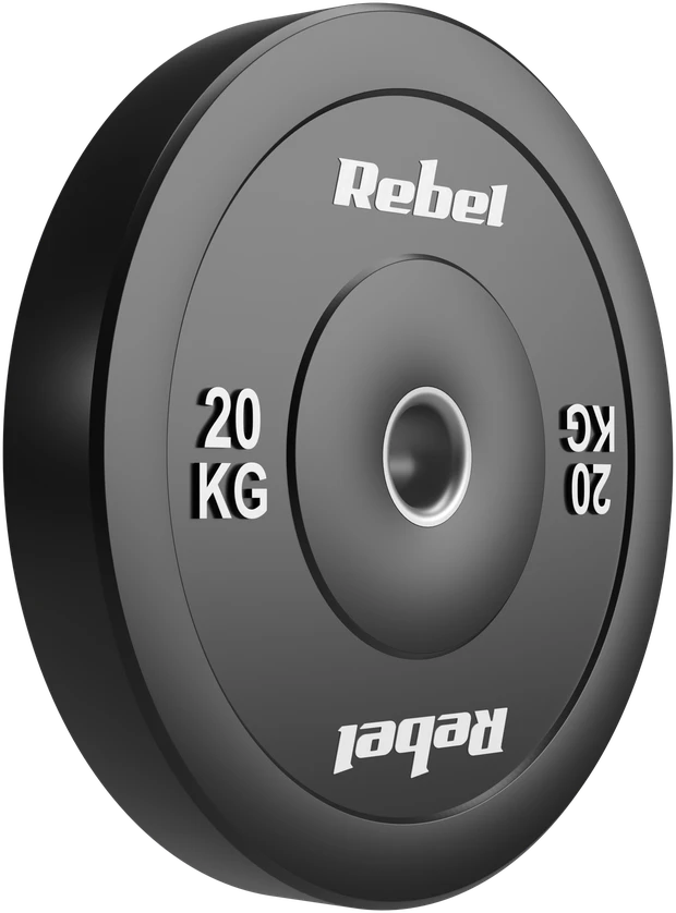 Olimpinis gumuotas svorio diskas BUMPER 20 kg, skylės skersmuo 51 mm, REBEL ACTIVE
