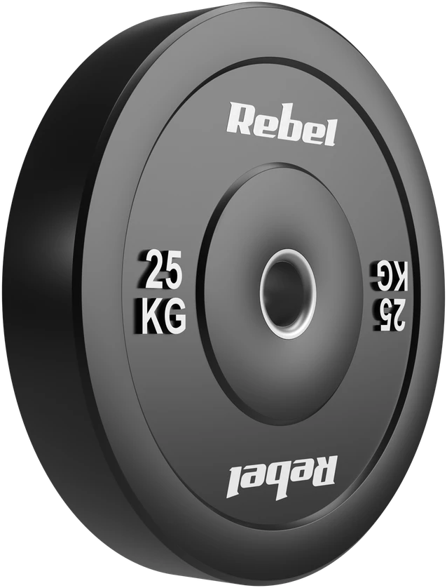Olimpinis gumuotas svorio diskas BUMPER 25 kg, skylės skersmuo 51 mm, REBEL ACTIVE