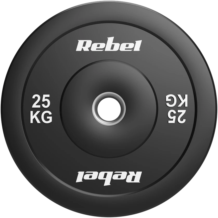 Olimpinis gumuotas svorio diskas BUMPER 25 kg, skylės skersmuo 51 mm, REBEL ACTIVE