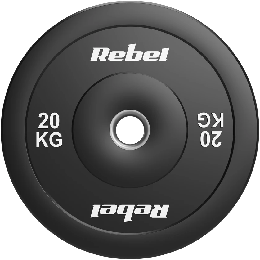 Olimpinis gumuotas svorio diskas BUMPER 20 kg, skylės skersmuo 51 mm, REBEL ACTIVE